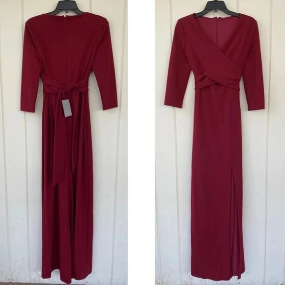 NWT, After Six, Wrap Crepe Column Dress, 3/4 length sleeves, Burgundy, 6814 - Picture 2 of 8